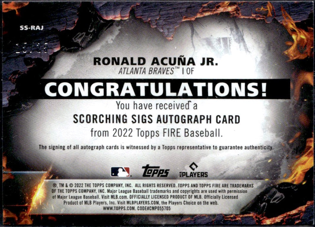 Ronald Acuna Jr 2022 Topps Fire Scorching Auto SP 15/25
