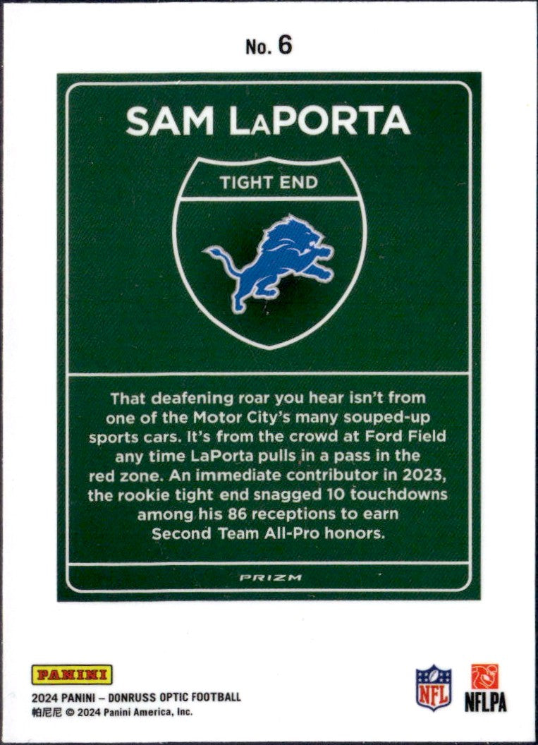 Sam Laporta 2024 Donruss Optic Downtown! SSP #6