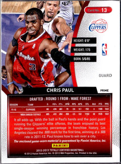 Chris Paul 2012-13 Panini Totally Certified Red Game Used Patch SP 40/49-2