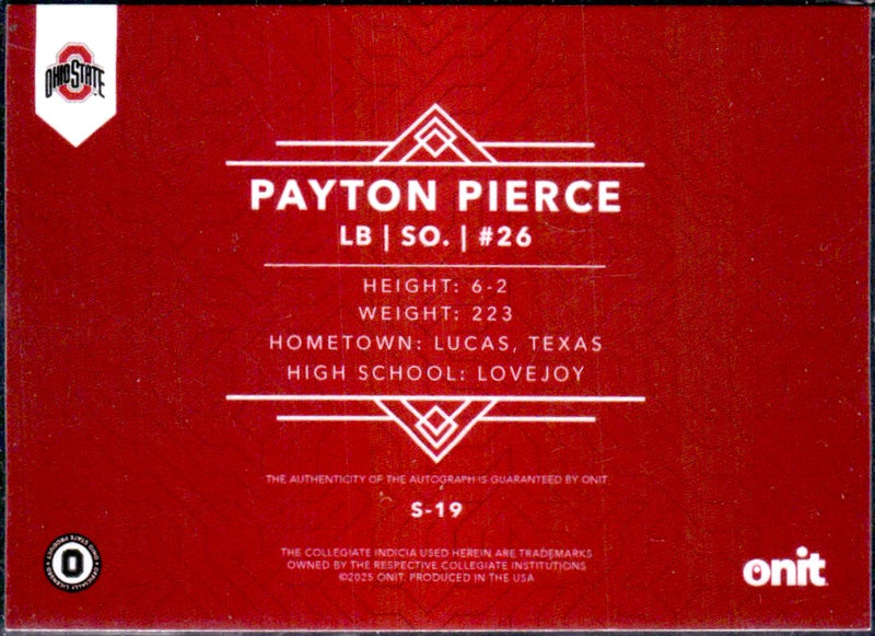 Payton Pierce RC 2025 ONIT Black Ohio State Signature Series Rookie Auto SP 16/99-2