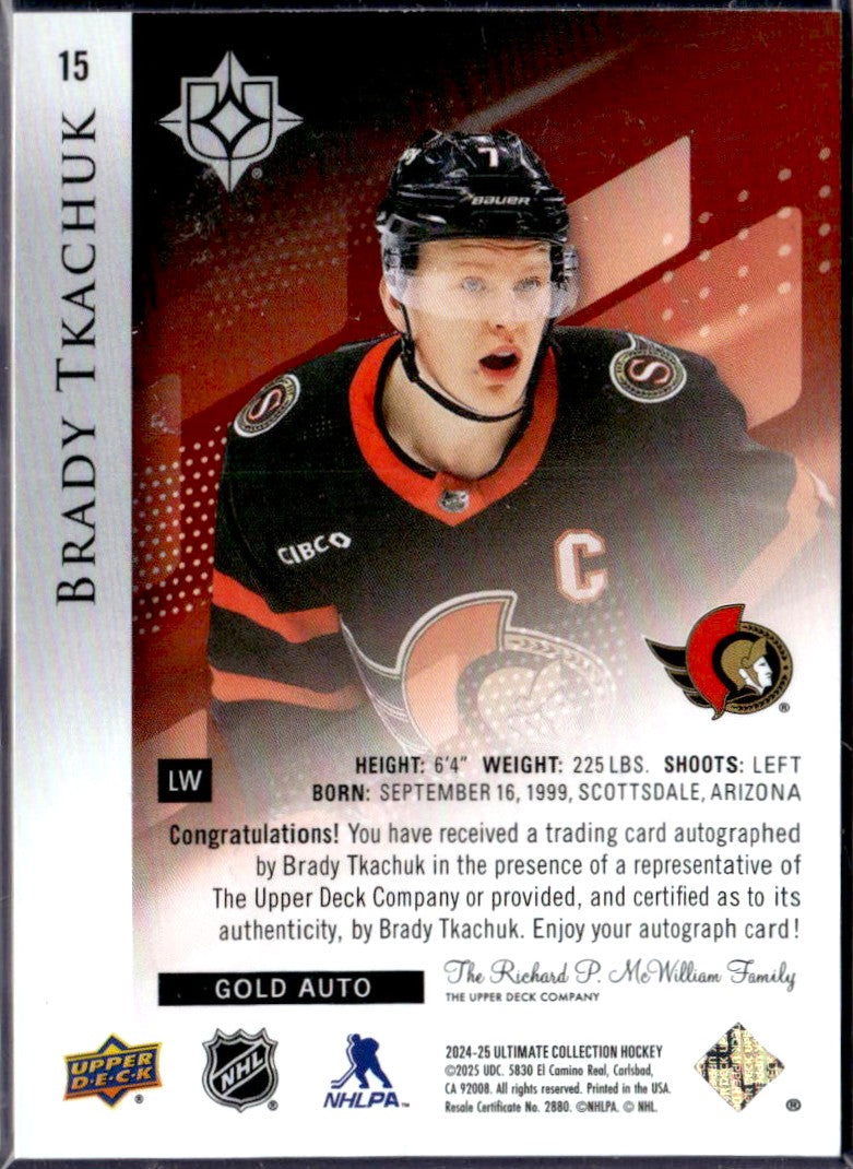 Brady Tkachuk 2024-25 Ud Ultimate Collection Gold Auto SP 2/35-2