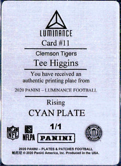 Tee Higgins RC 2020 Panini Chronicles Luminance Printing Plate SP 1/1-2