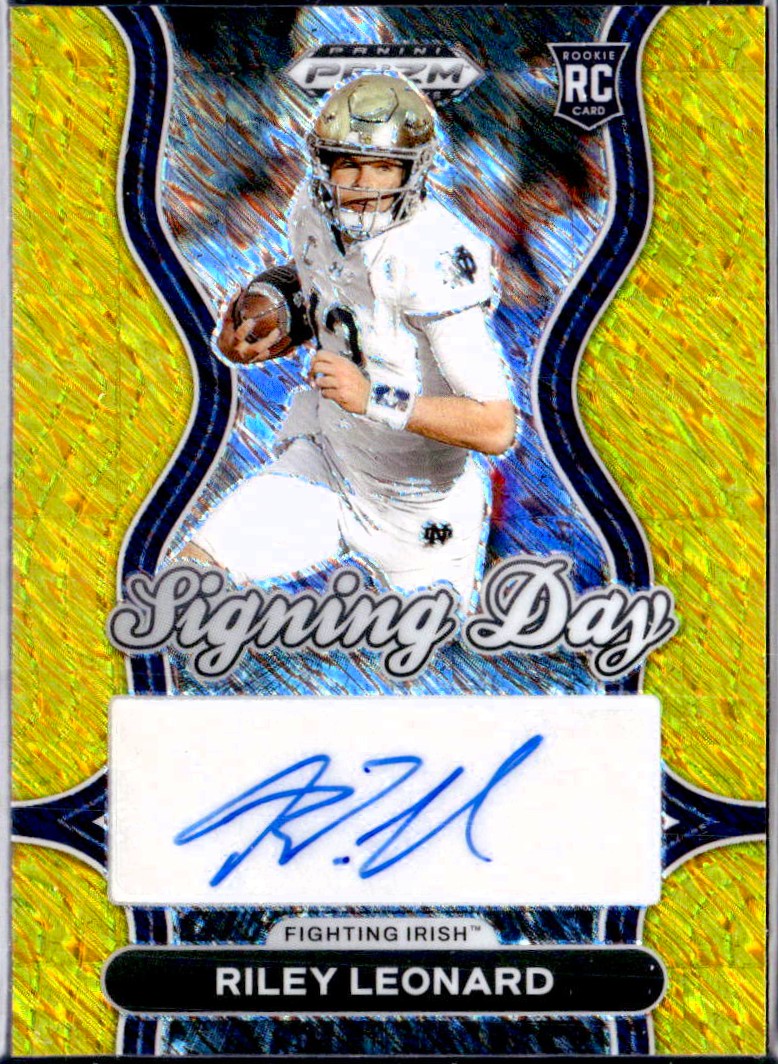 Riley Leonard RC 2025 Panini Prizm Draft Gold Shimmer Signing Day Rookie Auto SP 8/15-1