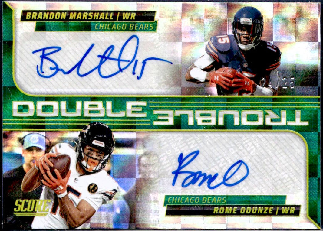 Rome Odunze Brandon Marshall 2025 Panini Score Green Double Trouble Dual Auto SP 24/25