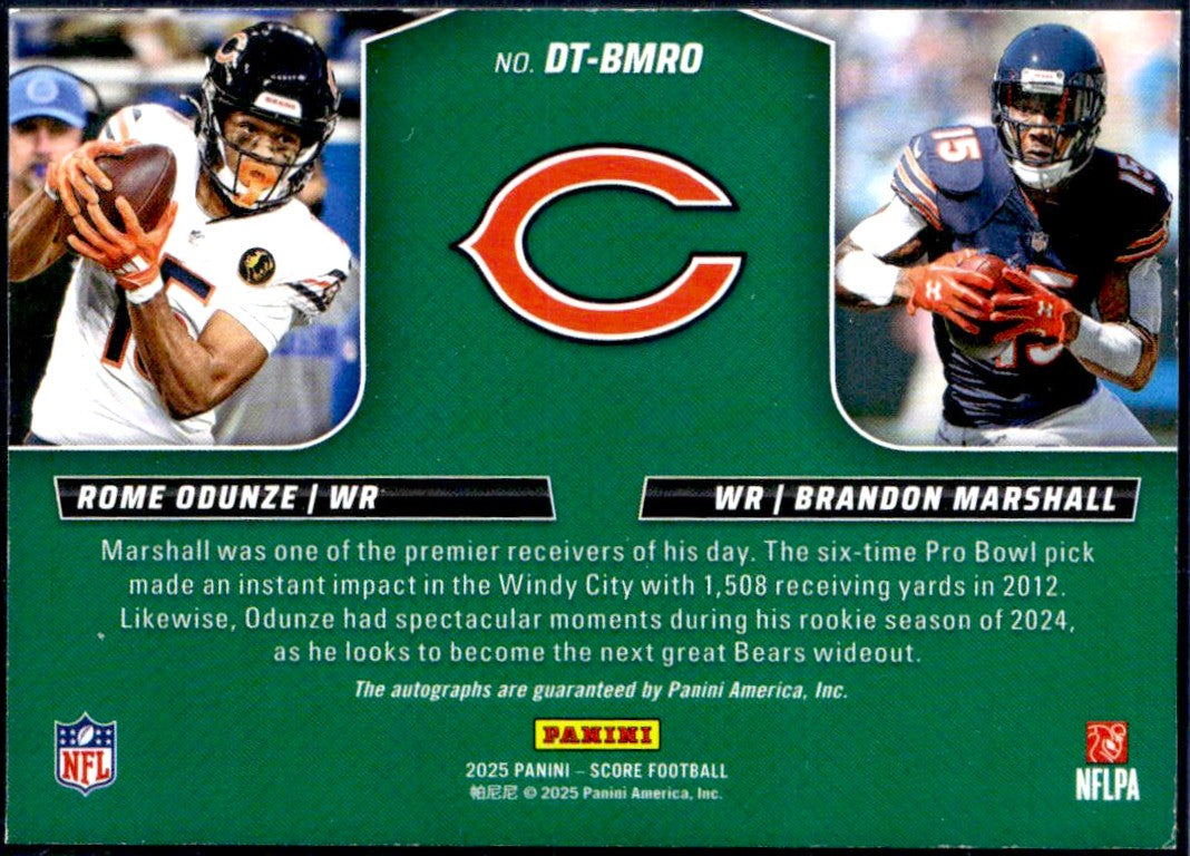 Rome Odunze Brandon Marshall 2025 Panini Score Green Double Trouble Dual Auto SP 24/25