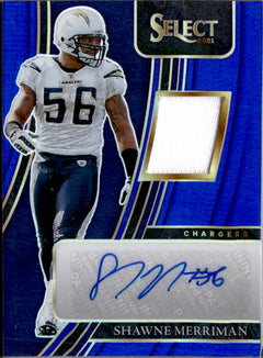 Shawn Merriman 2021 Panini Select Blue Prizm Game Used Patch Auto SP 7/75-1
