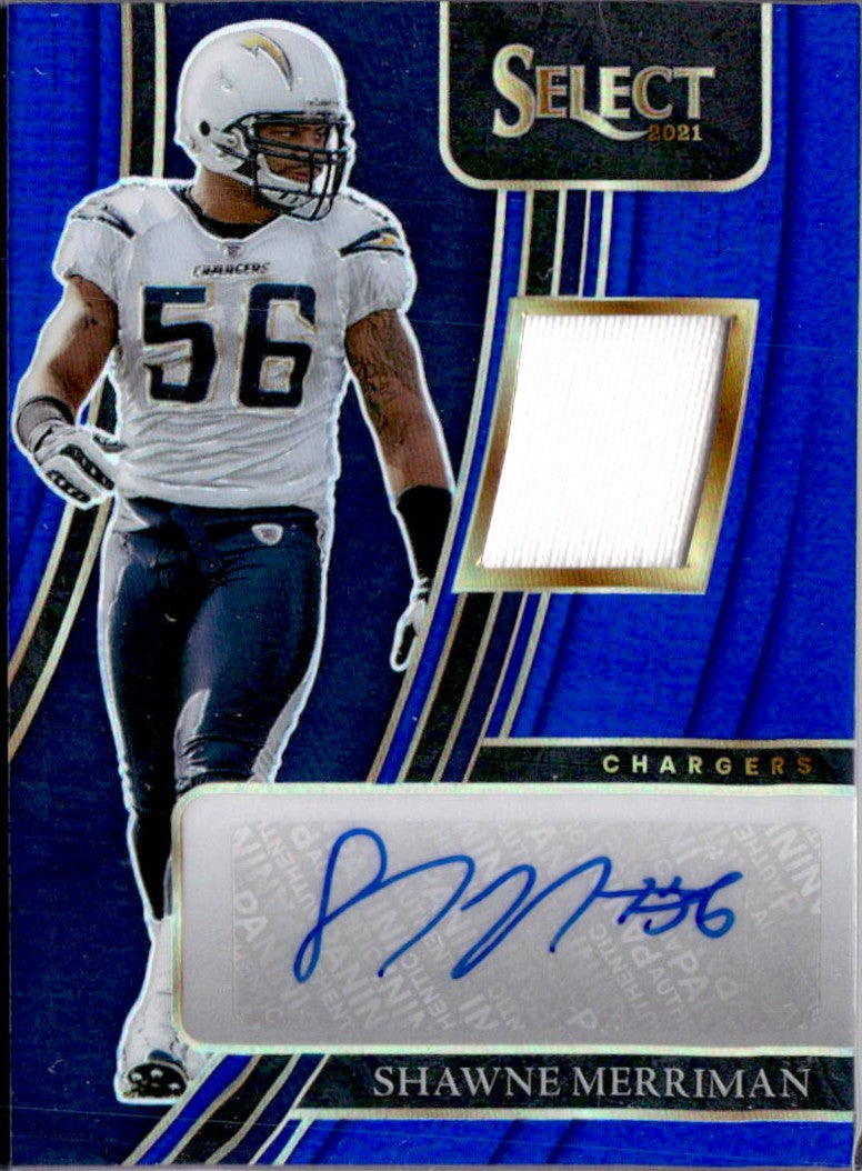 Shawn Merriman 2021 Panini Select Blue Prizm Game Used Patch Auto SP 7/75