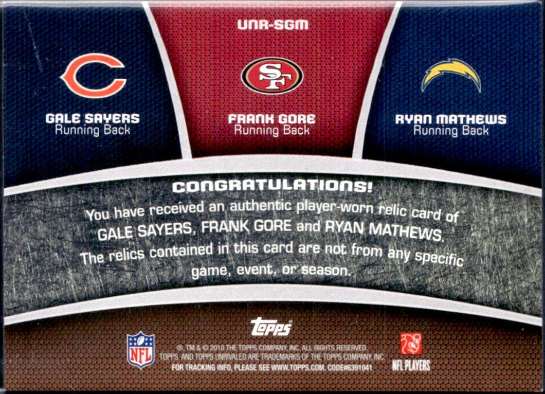 Sayers Gore Mathews 2010 Topps Unrivaled Triple Jersey Patch SP 71/99-2
