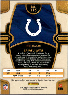 Laiatu Latu RC 2024 Panini Gold Standard Black Rookie Auto SP 1/5-2