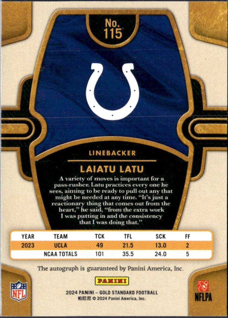 Laiatu Latu RC 2024 Panini Gold Standard Black Rookie Auto SP 1/5-2