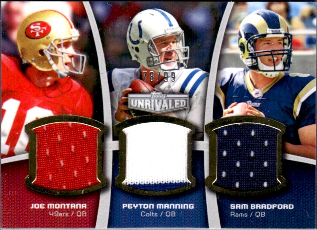 Montana Manning Bradford 2010 Topps Unrivaled Triple Jersey Patch SP 78/99