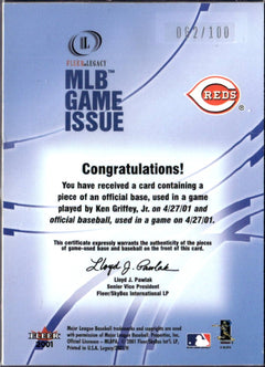 Ken Griffey Jr 2001 Fleer Legacy MLB Game Issue Game Used Patch SP 62/100-2