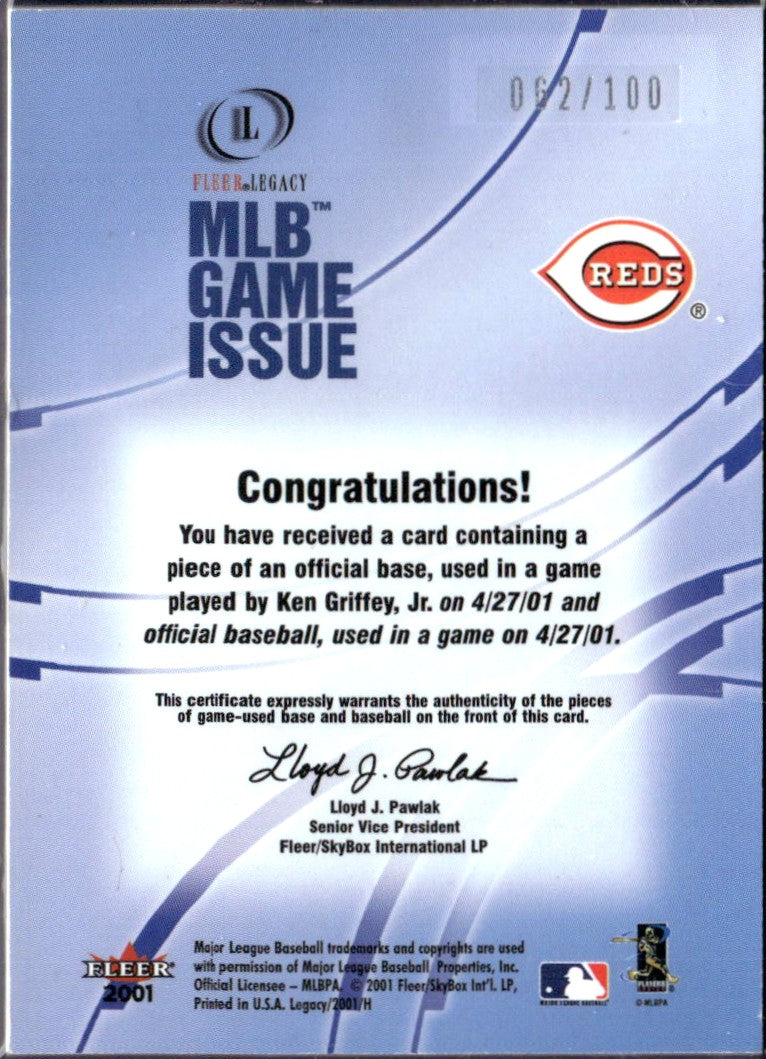 Ken Griffey Jr 2001 Fleer Legacy MLB Game Issue Game Used Patch SP 62/100