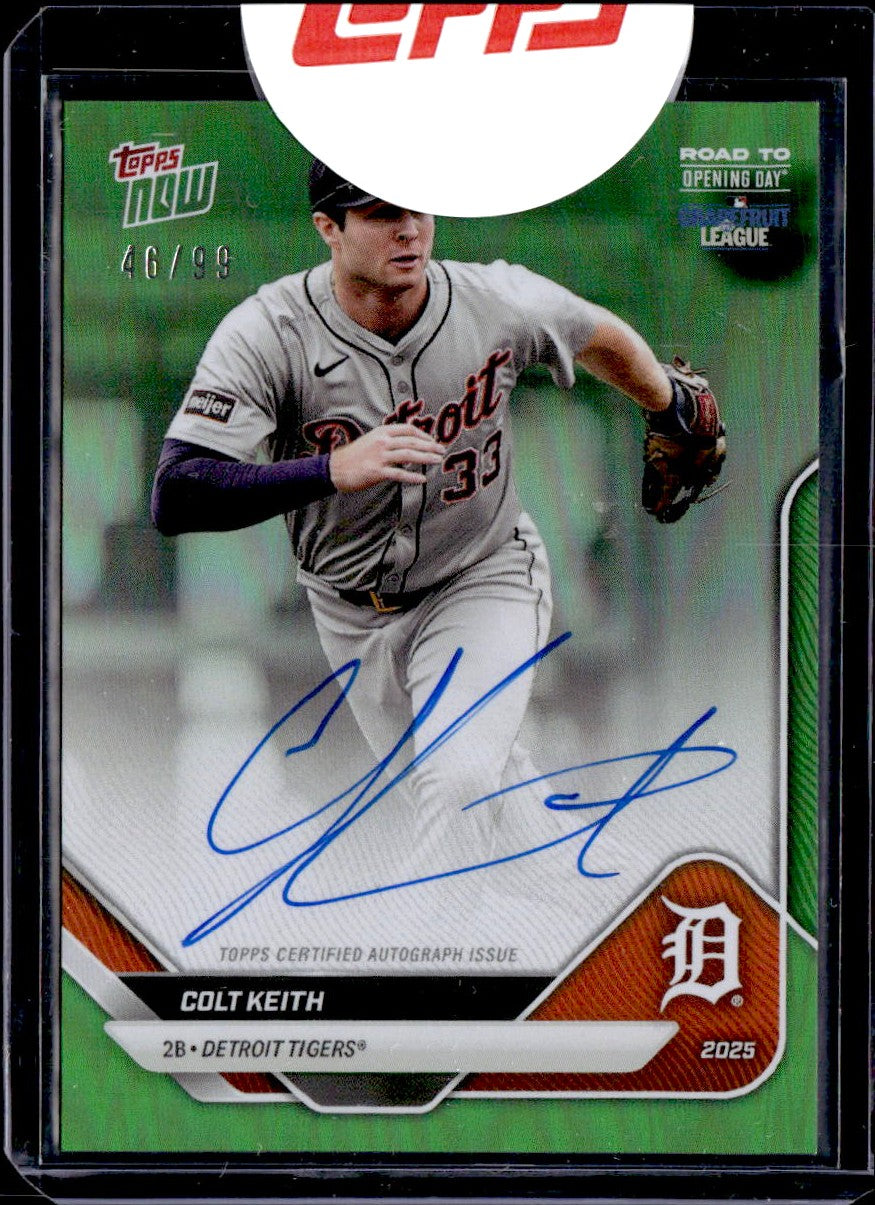 Colt Keith 2025 Topps Now Green Foil Road To Opening Day Auto SP 46/99
