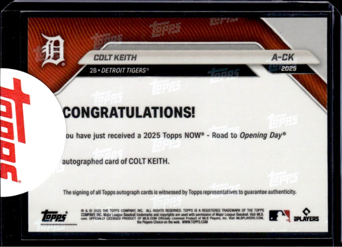 Colt Keith 2025 Topps Now Green Foil Road To Opening Day Auto SP 46/99