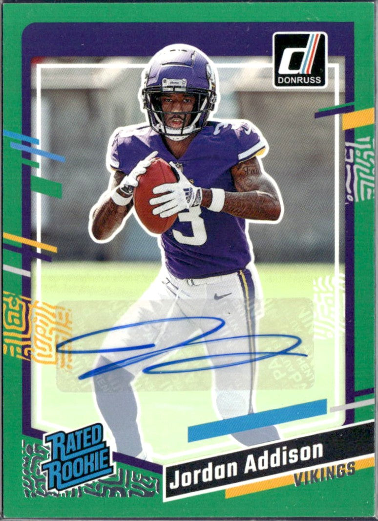 Jordan Addison RC 2023 Donruss Green Press Proof Rated Rookie Auto #368