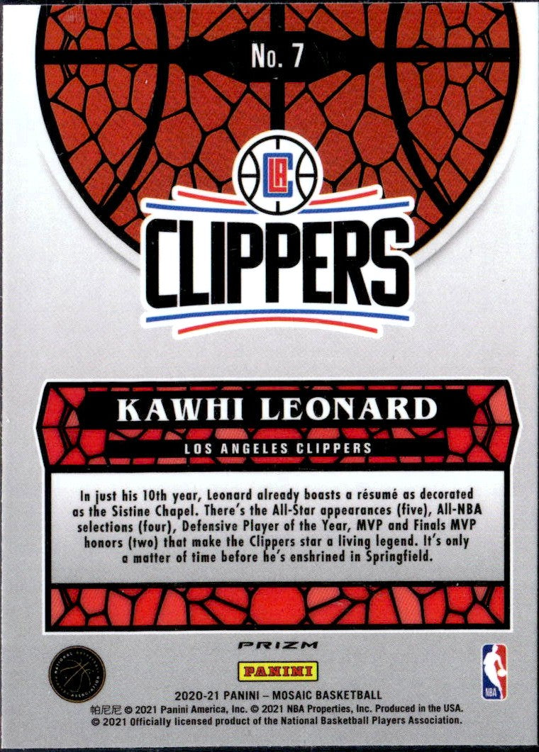 Kawhi Leonard 2020-21 Panini Mosaic Stained Glass Case Hit SSP #7