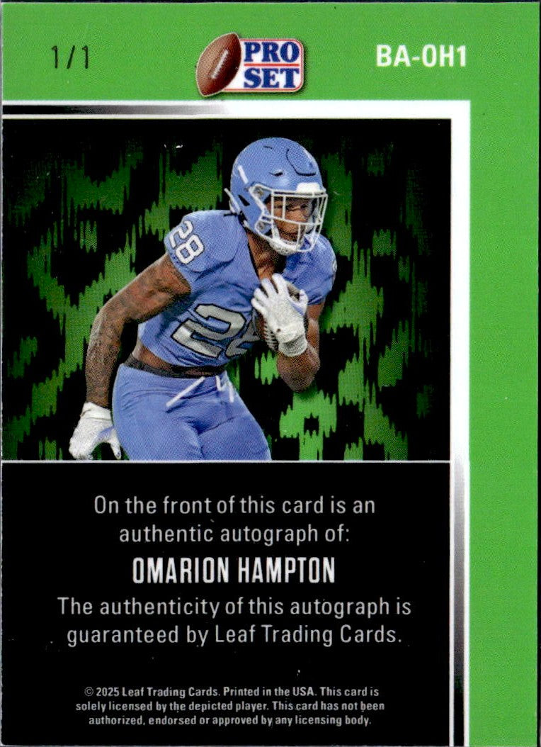 Omarion Hampton RC 2025 Leaf Pro Set Red Flood Super Gold Circles Rookie Auto SP 1/1