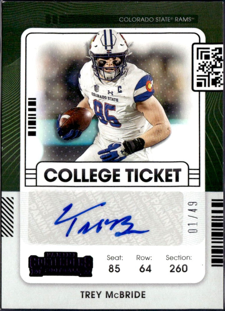 Trey Mcbride RC 2022 Panini Chronicles Draft Contenders Purple College Ticket Rookie Auto SP 1/49