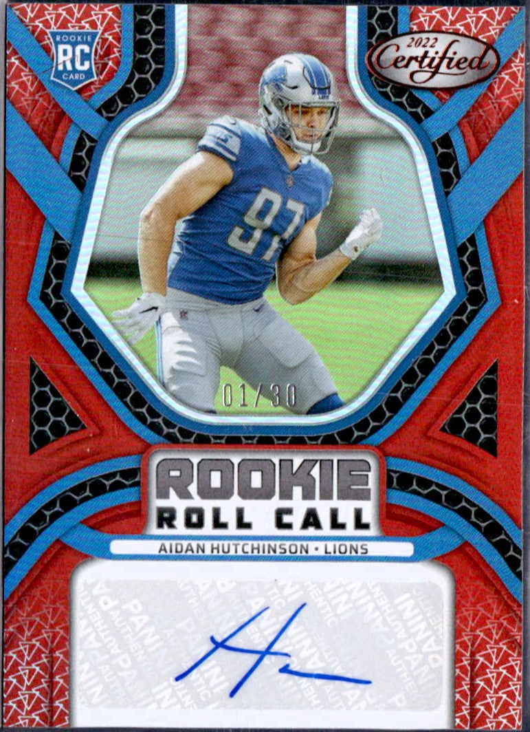 Aidan Hutchinson RC 2022 Panini Certified Red Rookie Roll Call Auto SP 1/30