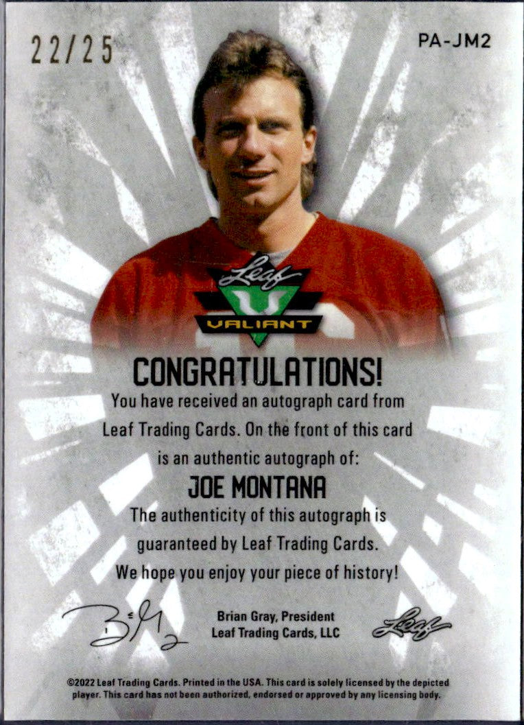 Joe Montana 2022 Leaf Valiant Orange Prismatic Auto SP 22/25