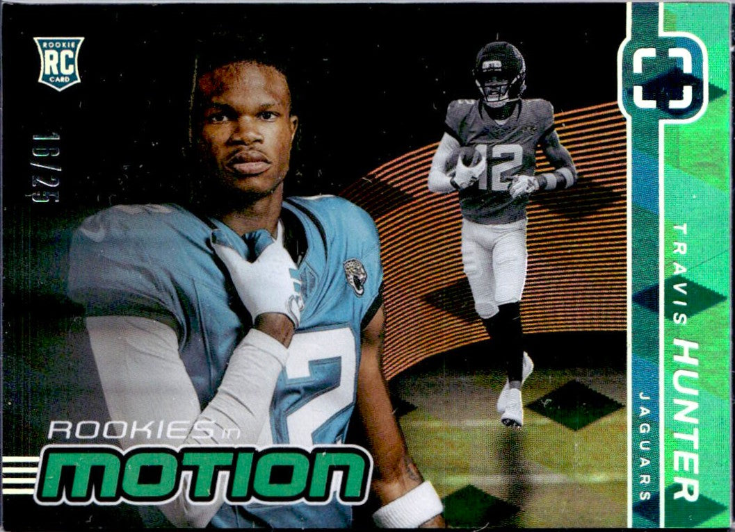 Travis Hunter RC 2025 Panini Photogenic Green Rookies In Motion SP 16/25
