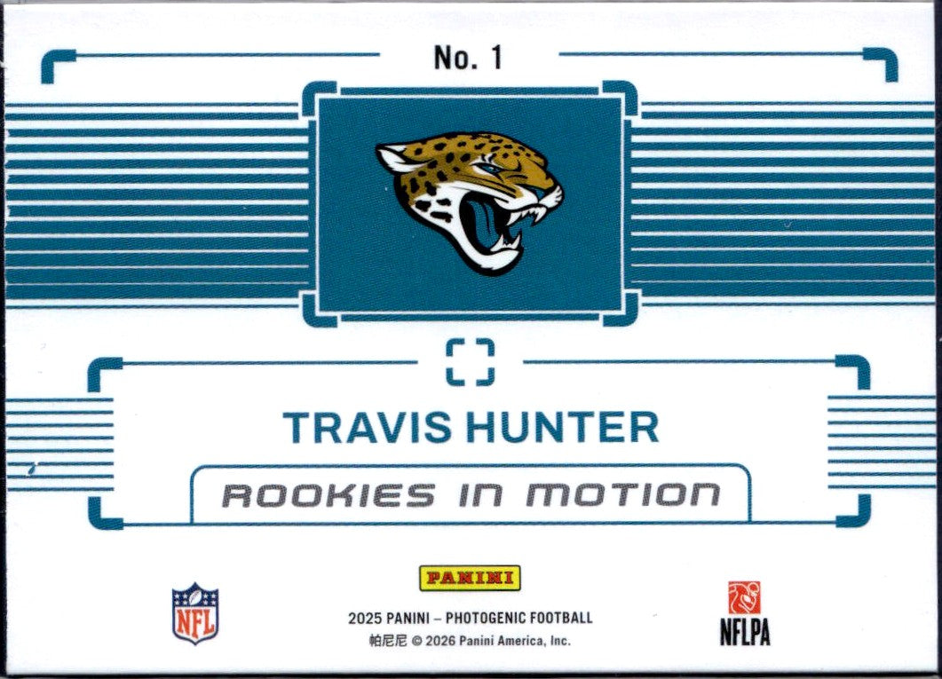 Travis Hunter RC 2025 Panini Photogenic Green Rookies In Motion SP 16/25-2