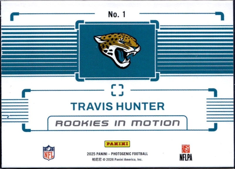 Travis Hunter RC 2025 Panini Photogenic Green Rookies In Motion SP 16/25-2