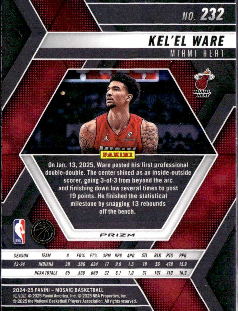 Kel'el Ware RC 2024-25 Panini Mosaic Honeycomb Prizm Rookie SSP #232