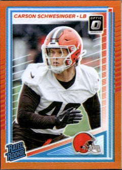 Carson Schwesinger RC 2025 Donruss Optic Orange Rated Rookie SP 53/299-1