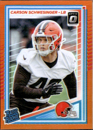 Carson Schwesinger RC 2025 Donruss Optic Orange Rated Rookie SP 53/299
