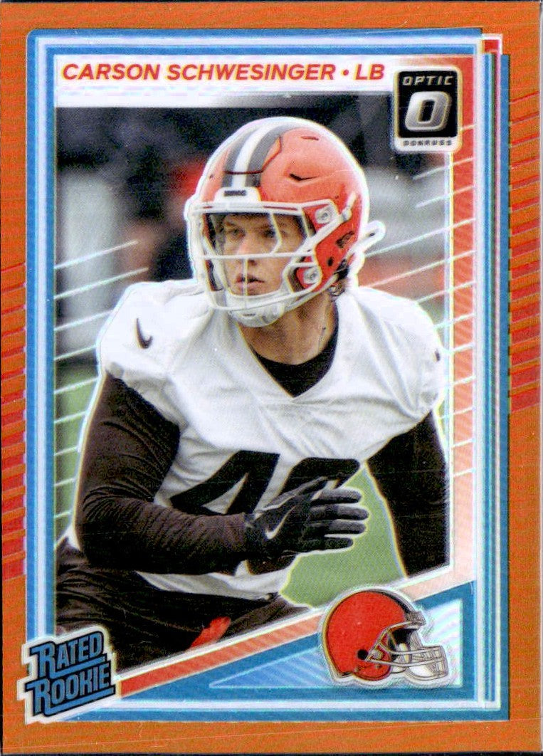Carson Schwesinger RC 2025 Donruss Optic Orange Rated Rookie SP 53/299