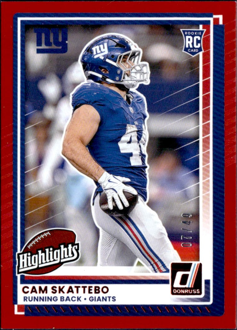 Cam Skattebo RC 2025 Donruss Red The Rookies SP 7/49