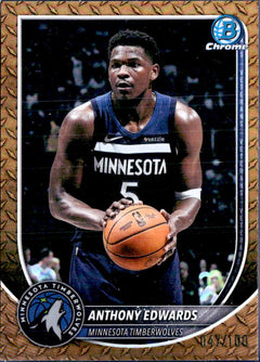 Anthony Edwards 2025-26 Bowman Chrome Metal Steel Refractor SP 47/100-1