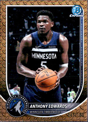 Anthony Edwards 2025-26 Bowman Chrome Metal Steel Refractor SP 47/100