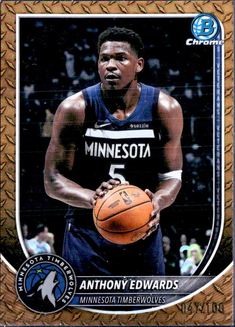 Anthony Edwards 2025-26 Bowman Chrome Metal Steel Refractor SP 47/100