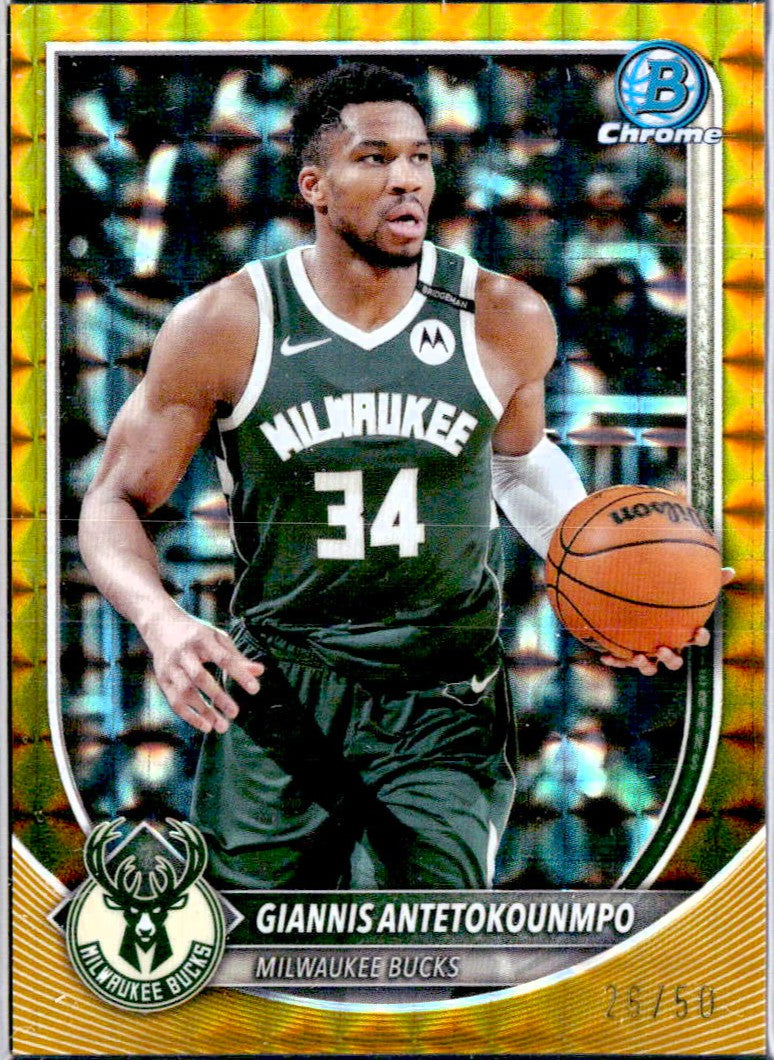 Giannis Antetokounmpo 2025-26 Bowman Chrome Gold Geometric SP 26/50