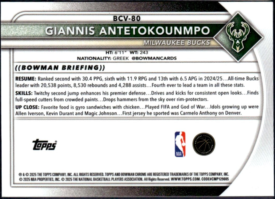 Giannis Antetokounmpo 2025-26 Bowman Chrome Gold Geometric SP 26/50