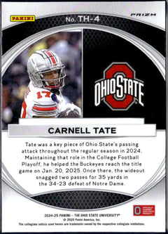 Carnell Tate RC 2024 Panini OSU Prizm White Sparkle Trophy Hunting Rookie SSP-2