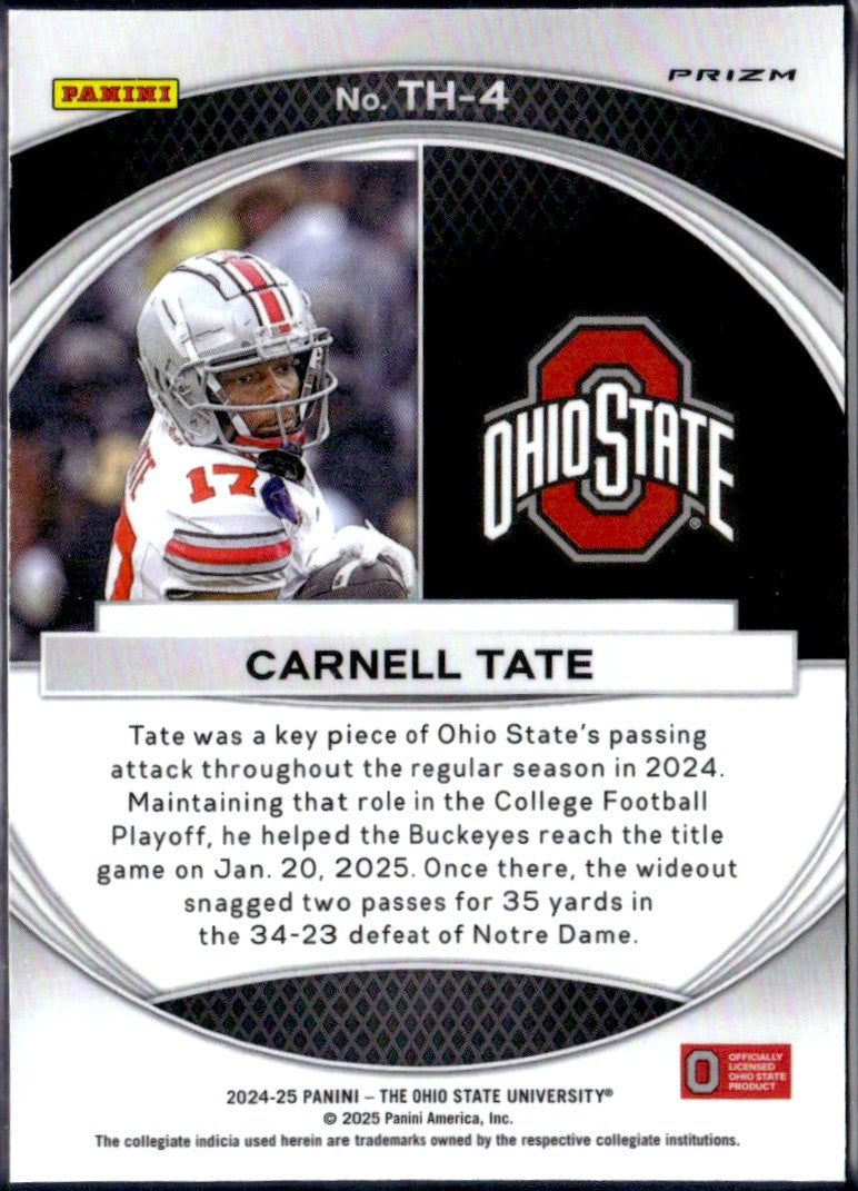 Carnell Tate RC 2024 Panini OSU Prizm White Sparkle Trophy Hunting Rookie SSP