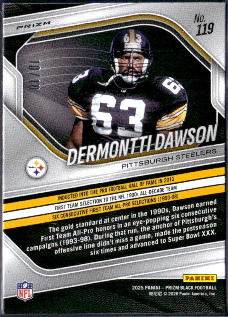 Dermontti Dawson 2025 Panini Prizm Black Gold SP 10/10
