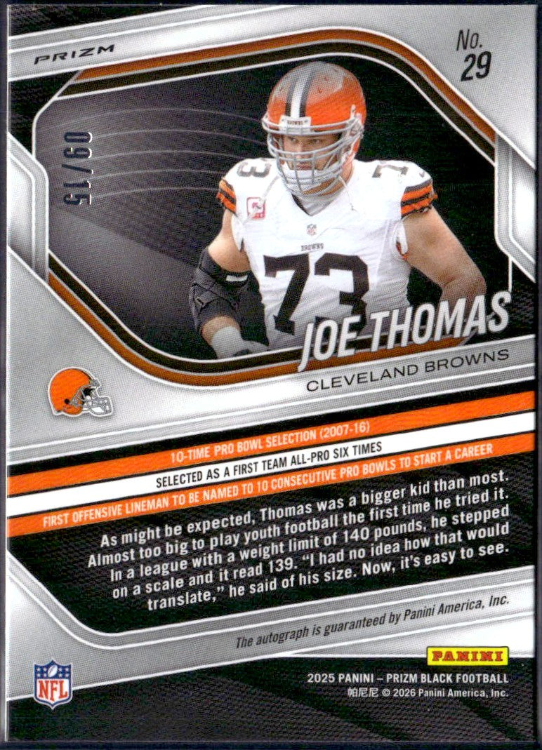 Joe Thomas 2025 Panini Prizm Black Blue Shimmer FOTL Auto SP 9/15