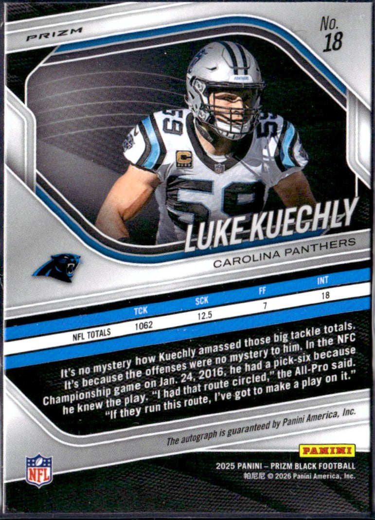 Luke Kuechly 2025 Panini Prizm Black Silver Auto #18-2