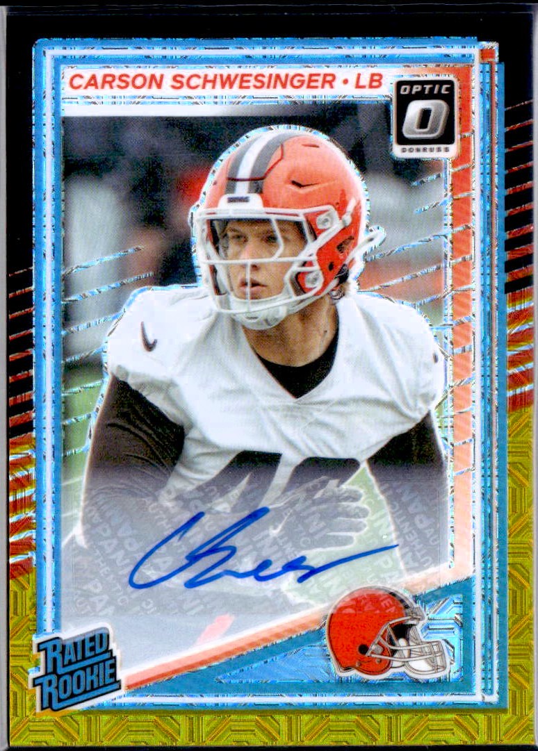Carson Schwesinger RC 2025 Donruss Optic Black Gold Rated Rookie Auto SP 8/60