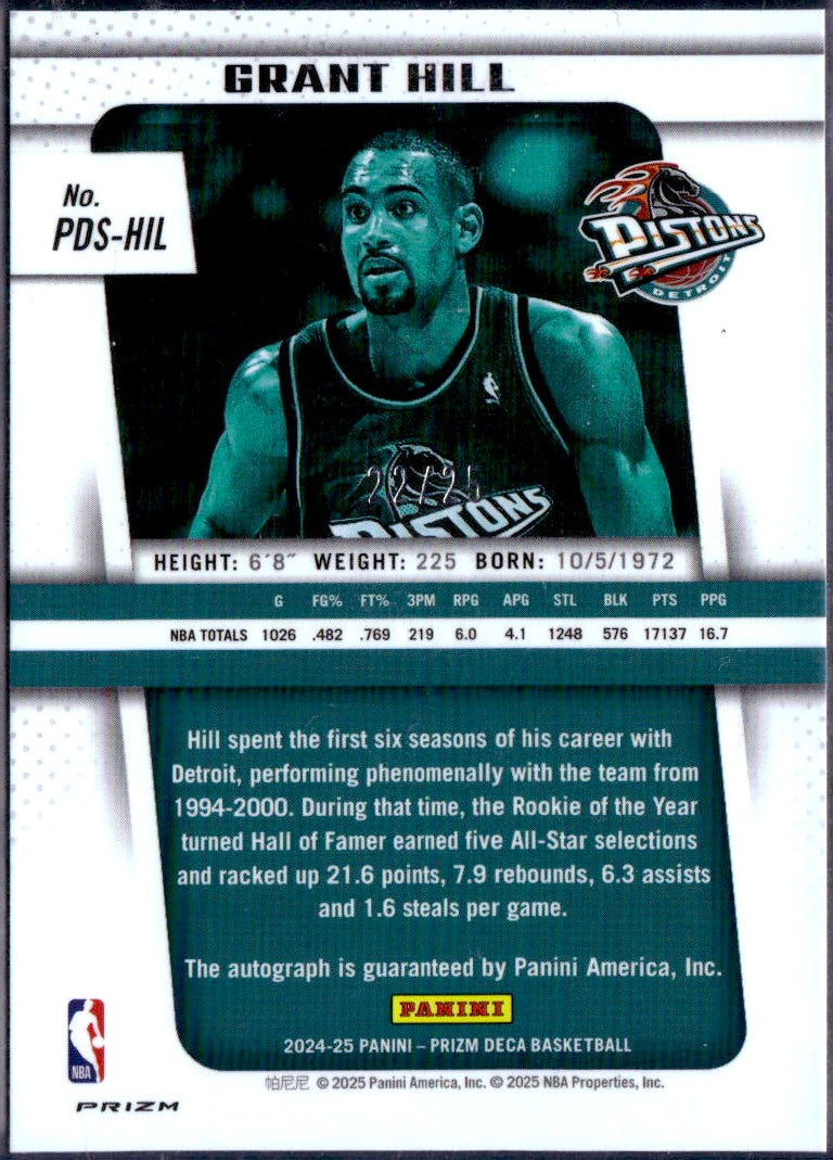 Grant Hill 2024-25 Panini Prizm Deca Green Shimmer FOTL Auto SP 22/25