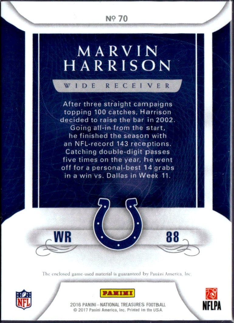 Marvin Harrison 2016 National Treasures Century Material Game Used Patch SP 7/10
