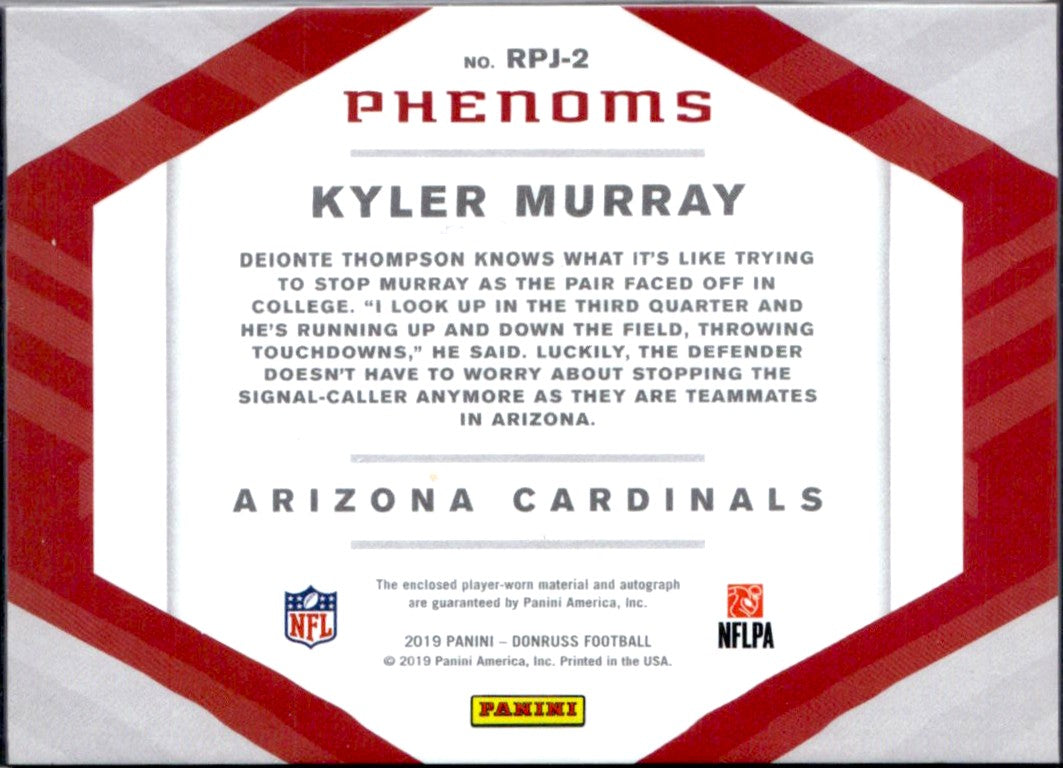 Kyler Murray RC 2019 Donruss Rookie Phenoms Patch Auto SP 8/99