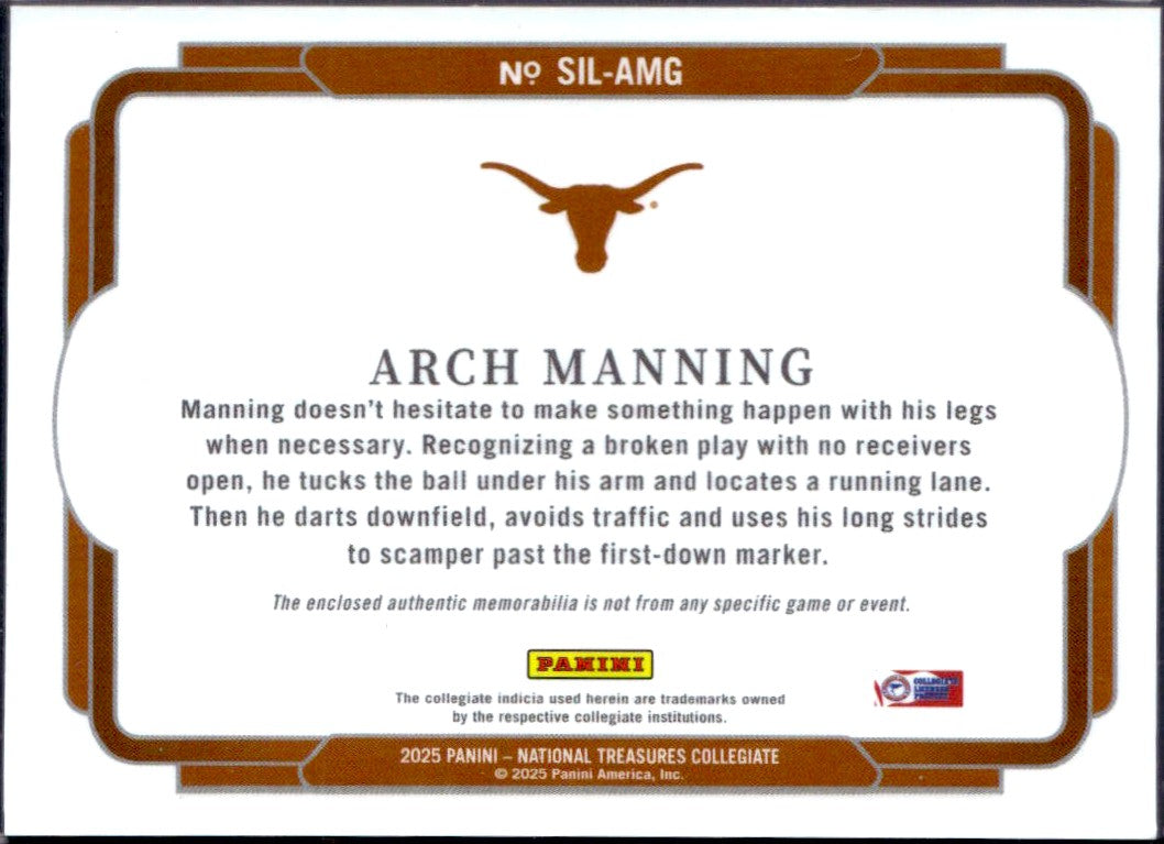 Arch Manning RC 2025 National Treasures Collegiate Jumbo Rookie Patch SP 9/99