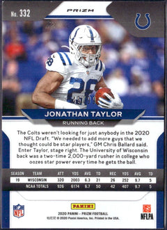 Jonathan Taylor RC 2020 Panini Prizm Blue Ice Rookie SP 45/99-2