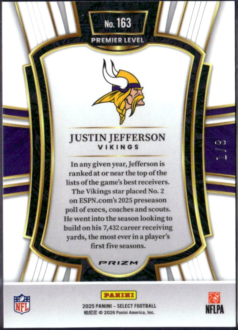 Justin Jefferson 2025 Panini Select Premier Level Lucky Envelope SP 1/8
